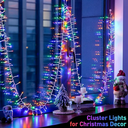 JMEXSUSS 400 LED Multicolor Cluster Lights Plug in, 20ft Christmas String Lights Outdoor Waterproof with Remote, 8 Modes Colorful Cluster Lights for Christmas Tree Wreath