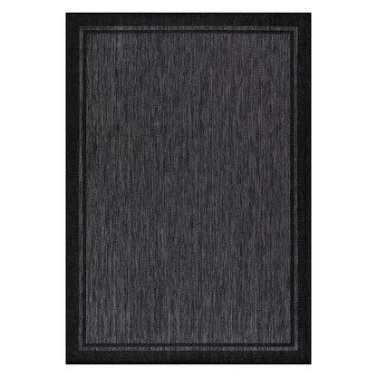 CAMILSON Indoor Outdoor Rug, 8x10 Bordered Dark Gray Black Modern Area Rugs for Indoor and Outdoor Patios, Kitchen and Hallway Mats, Washable Porch Deck Outside Carpet (Bordered Black, 8 x 10)
