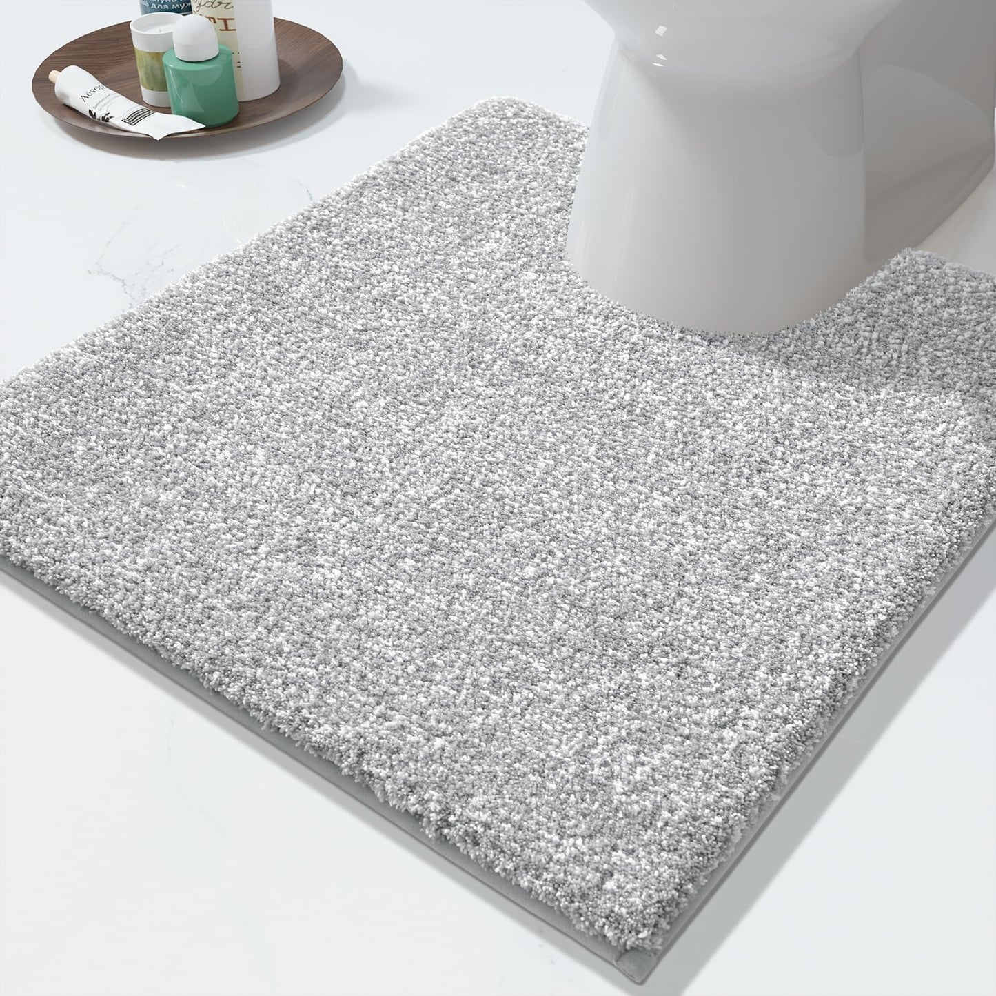 Yimobra Toilet Rugs U Shaped Washable, Soft Absorbent Microfiber Bathroom Rugs, Non Slip Quick Drying Shaggy Bath Mat,Contour Bathroom Mats for Toilet Base, Home Essentials,24x20,Grey and White