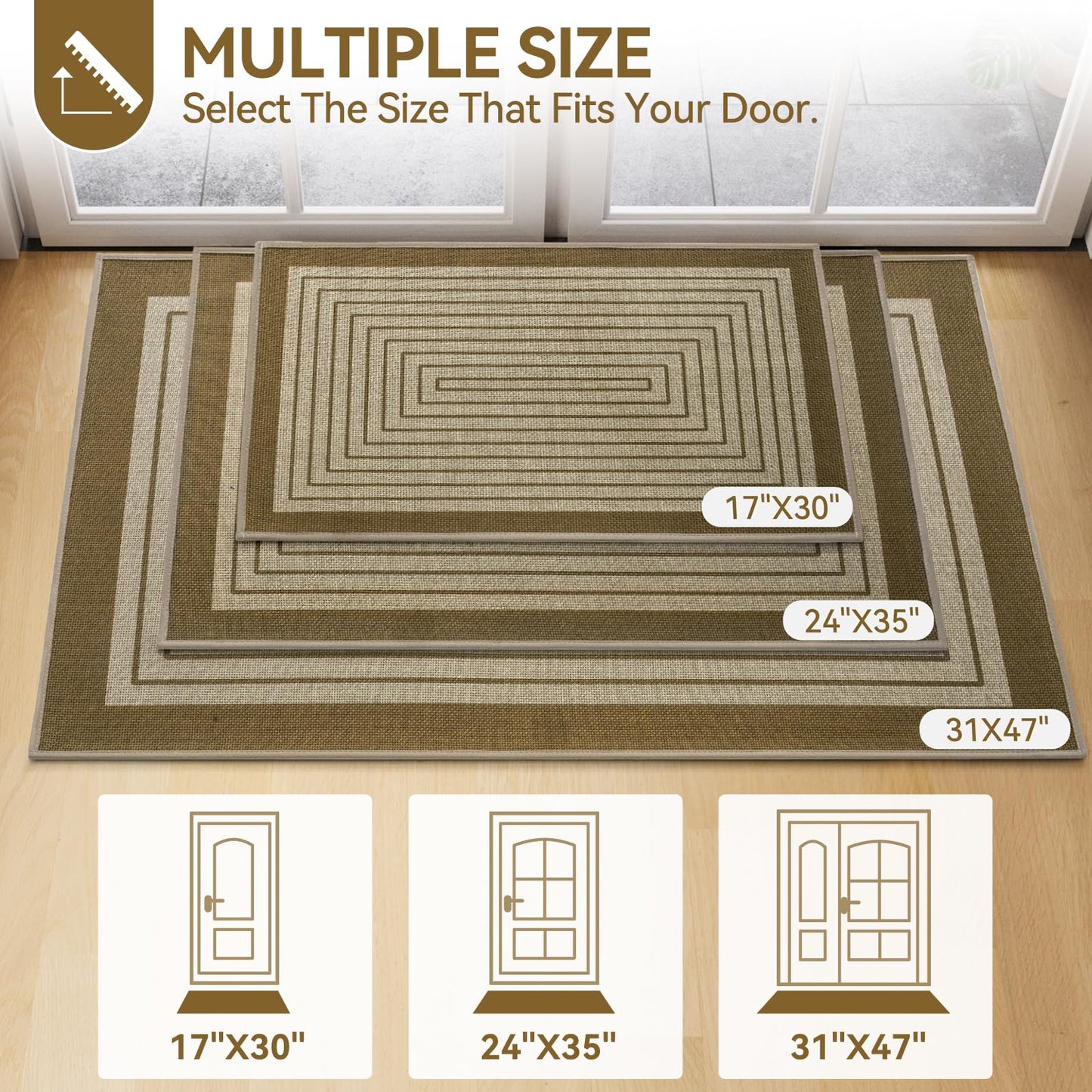 QiCaiJia Front Door Mat 31''x47'', Absorbent Dirt Resist Washable Non Slip Low-Profile Indoor Doormat, Easy Clean Entryway Welcome Door Mats, Brown
