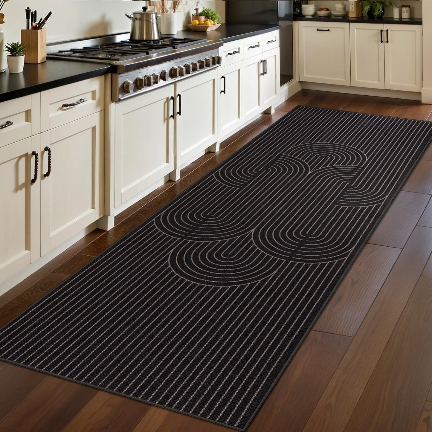 Tangsoo Rainbow Easy Jute Rug 2x6 Washable Runner Rug for Hallways,Non-Slip Thin Black Geometric Outdoor Rug Runner,Modern Farmhouse Carpet for Porch Laundry Bedroom Kitchen Entryway