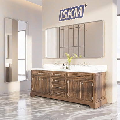ISKM Large Sliver Metal Framed Bathroom Mirror for Wall, 60 x 40 Inch Large Vanity Mirror Wall Mounted Farmhouse Decorative for Living Room Entryway (Horizontal/Vertical)