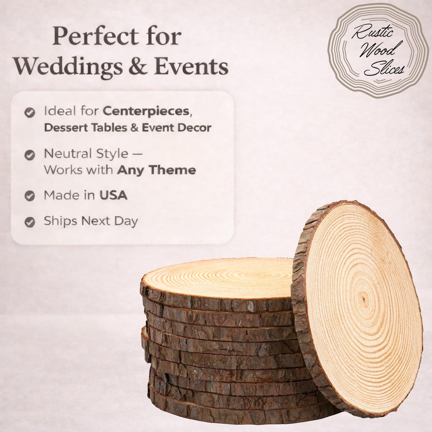 Set of (12) 8-9" Wood Slices for centerpieces! Wedding and Baby Shower centerpieces 8 inch Wood Slices (8-9 inch Set of 12)