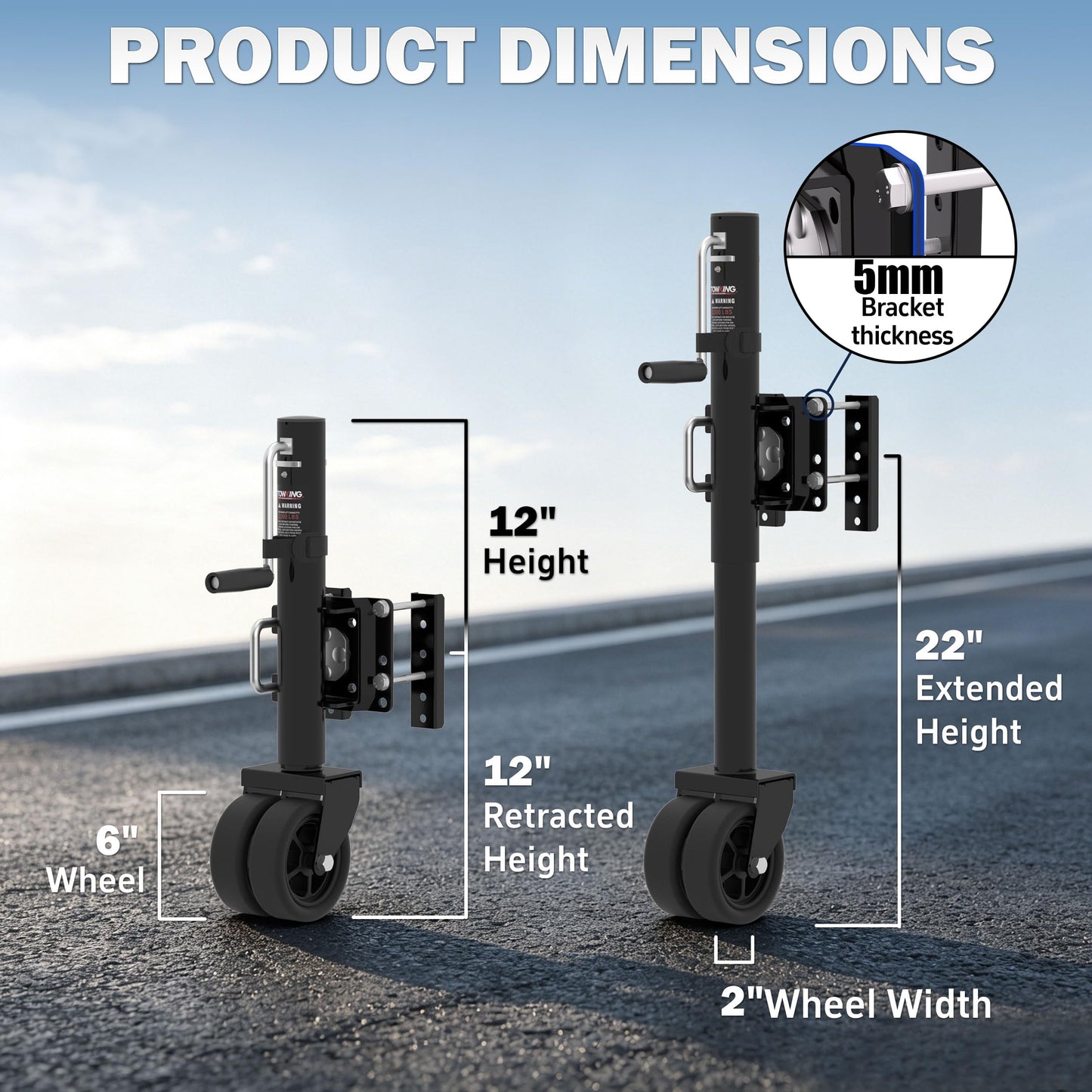 TOWKING 2000 lbs Upgraded Boat Trailer Jack, 10" Lift, Bolt On Trailer Jack for RV, Boat and More, Black