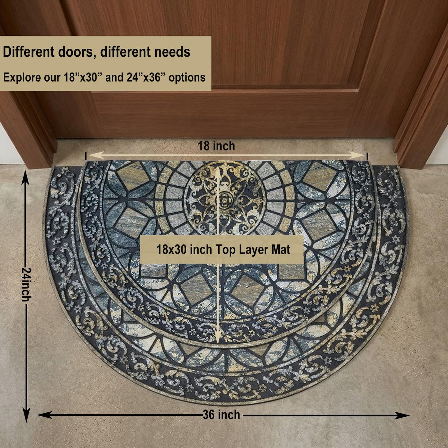 CHICHIC Entrance Door Mat Large 18 x 30 Inch Entry Way Doormat Front Door Rugs Outdoors Heavy Duty Welcome Mat Non Slip Rubber Back Low Profile for Garage, Patio, High Traffic Area, Blue