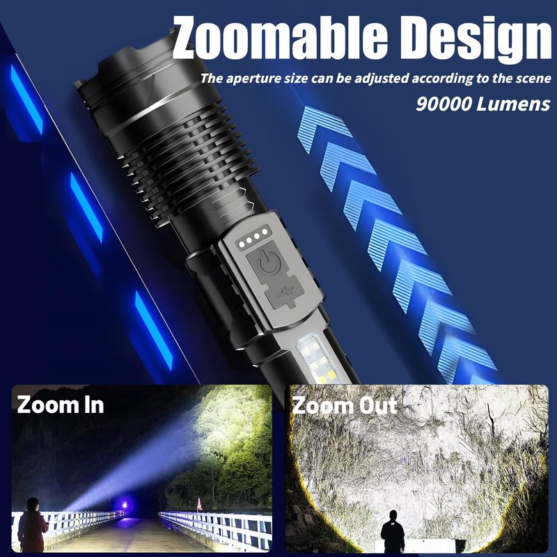YLUIQDZL 2 Pack Rechargeable LED Flashlight,90000 High Lumens Tactical Flashlights with 7 Modes,Waterproof Zoomable Handheld Flash Light with COB Work Light for Camping,Emergencies,Home
