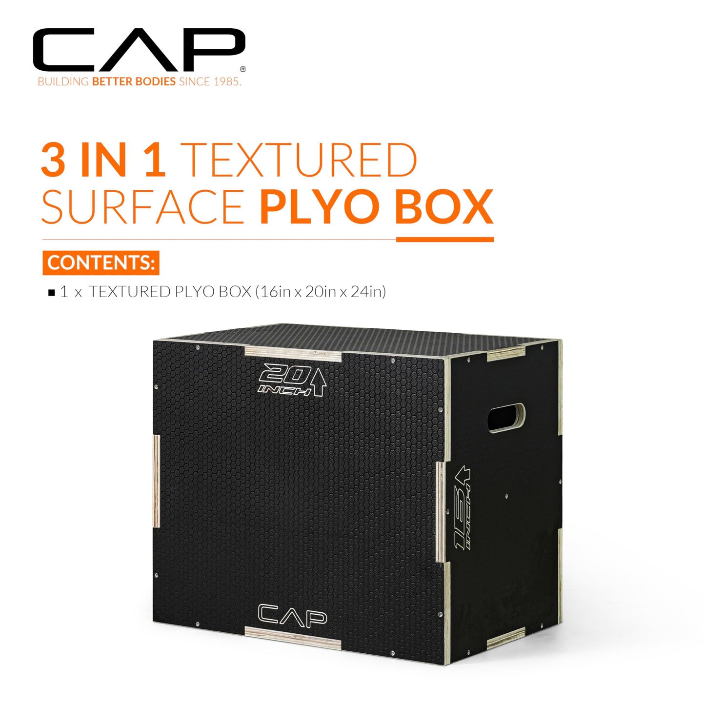 CAP Barbell 3-in-1 Rubber Textured Plyometric Box 24in x 20in x 16 in