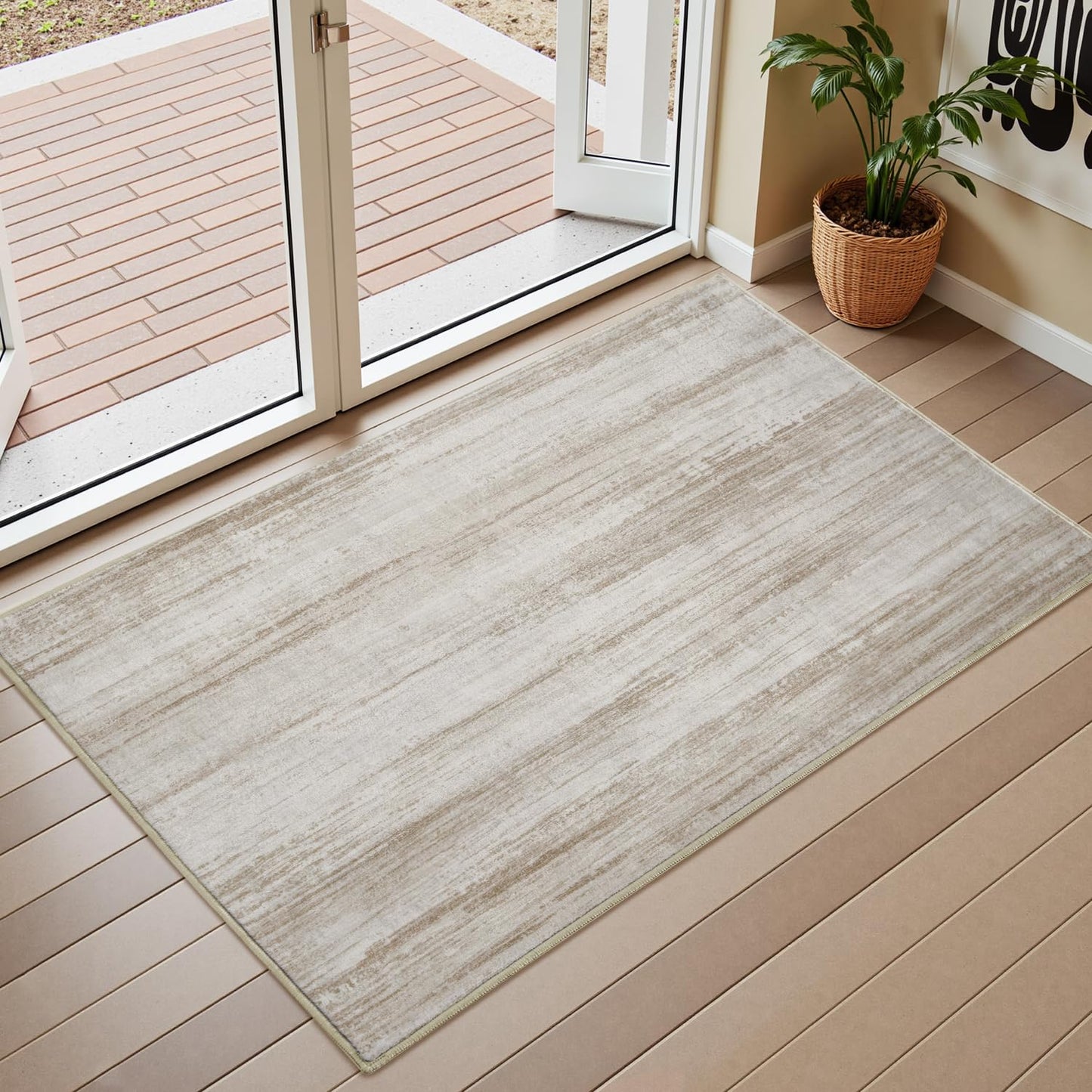 PADOOR Modern Abstract Entryway Rug - 2x3 Washable Rugs Non-Slip Door Mat, Ultra Soft Low Pile Floor Rugs Doormat for Entrance Front Door Indoor Brown