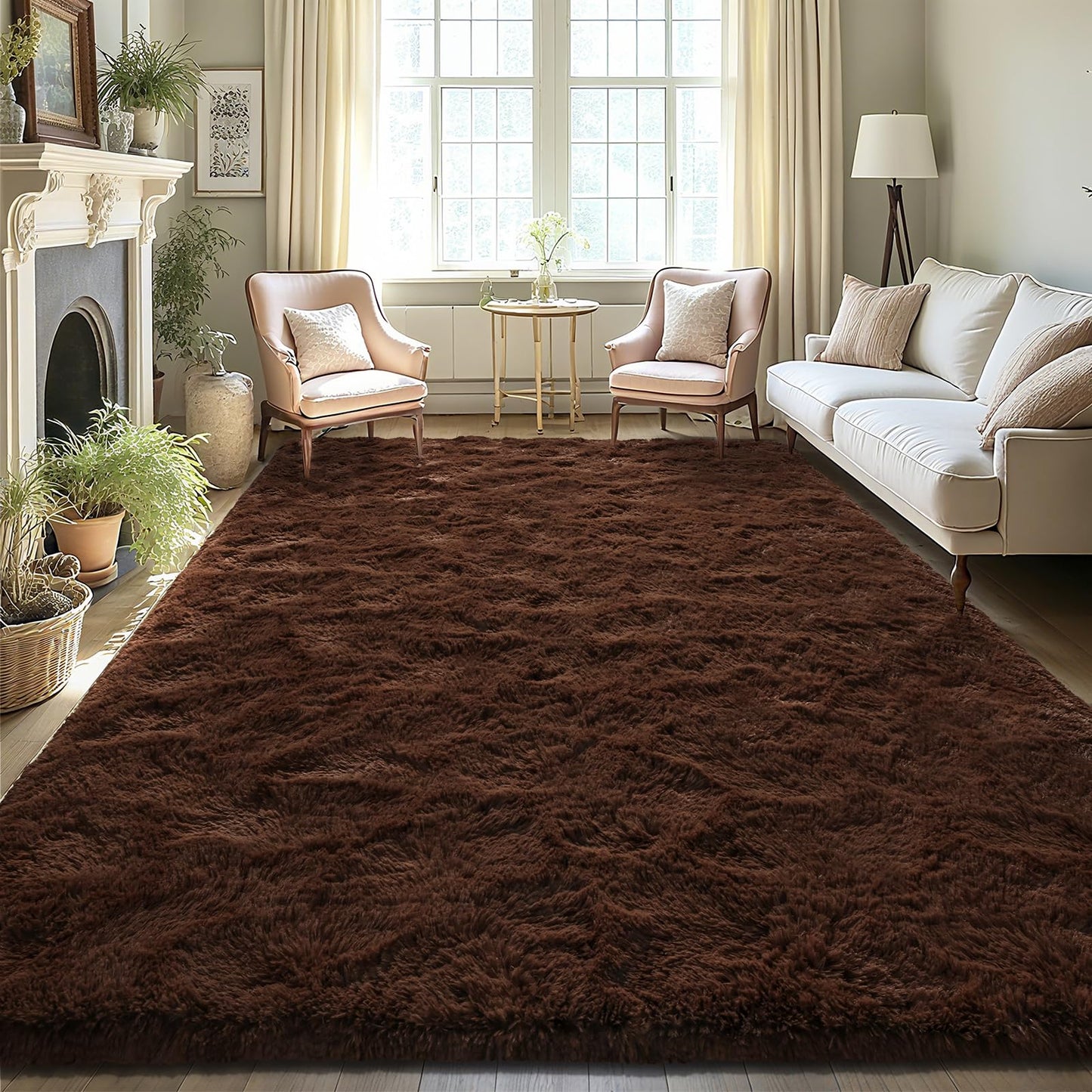 LOCHAS Ultra Soft Indoor Modern Area Rugs Fluffy Living Room Carpets for Children Bedroom Home Decor Nursery Rug 4x6 Feet, Brown