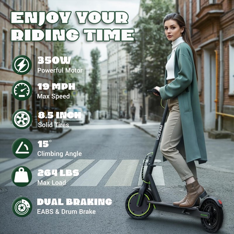 VOLPAM Electric Scooter with 8.5"/10" Solid Tire, 350W/500W Powerful Motor & 19/22 MPH Top Speed, 16-28 Miles Long Range, Folding E Scooter Choice