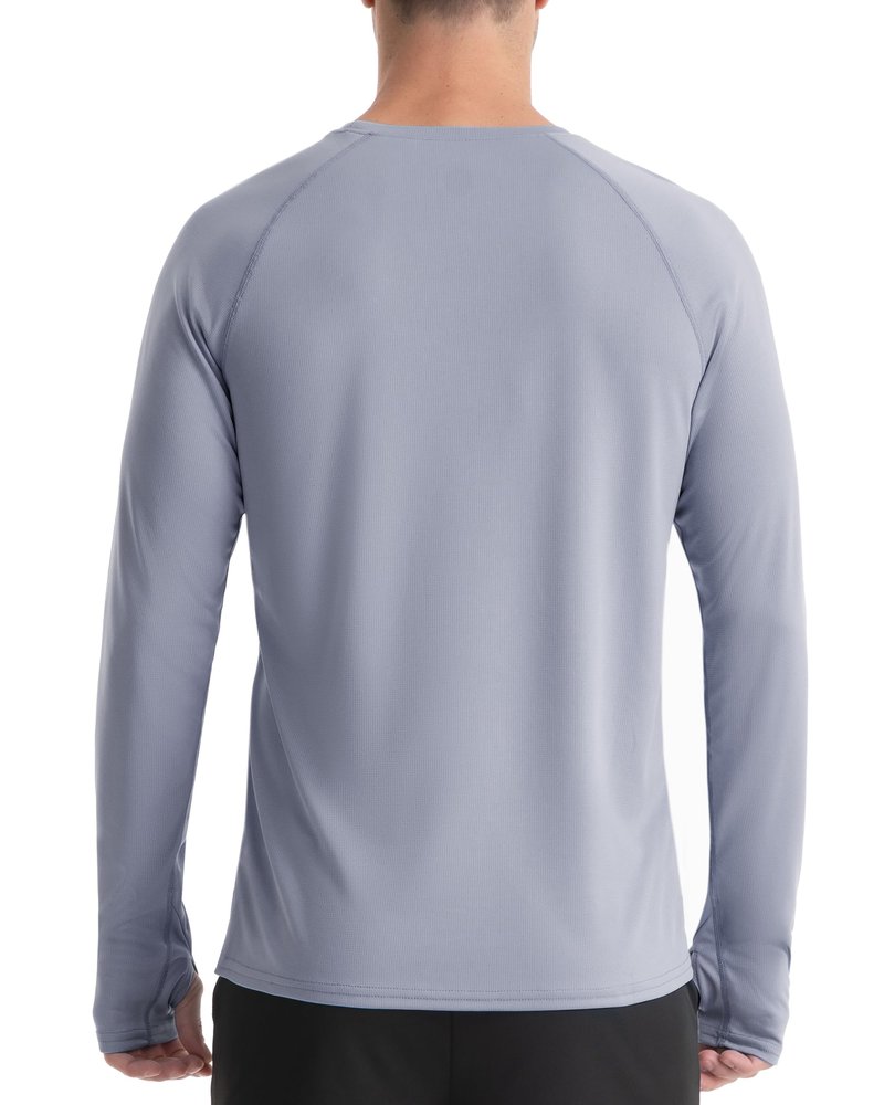 Roadbox Mens UPF 50+ Long Sleeve Swim Rash Guard, UV Sun Protection SPF Shirts for Outdoor Fishing Hiking Running Silver Gray