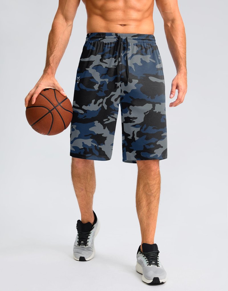 G Gradual Men's Athletic Shorts with Pockets 9" / 11" Long Basketball Shorts Lightweight Quick Dry Gym Workout Shorts for Men(Blue Camo,4XL)
