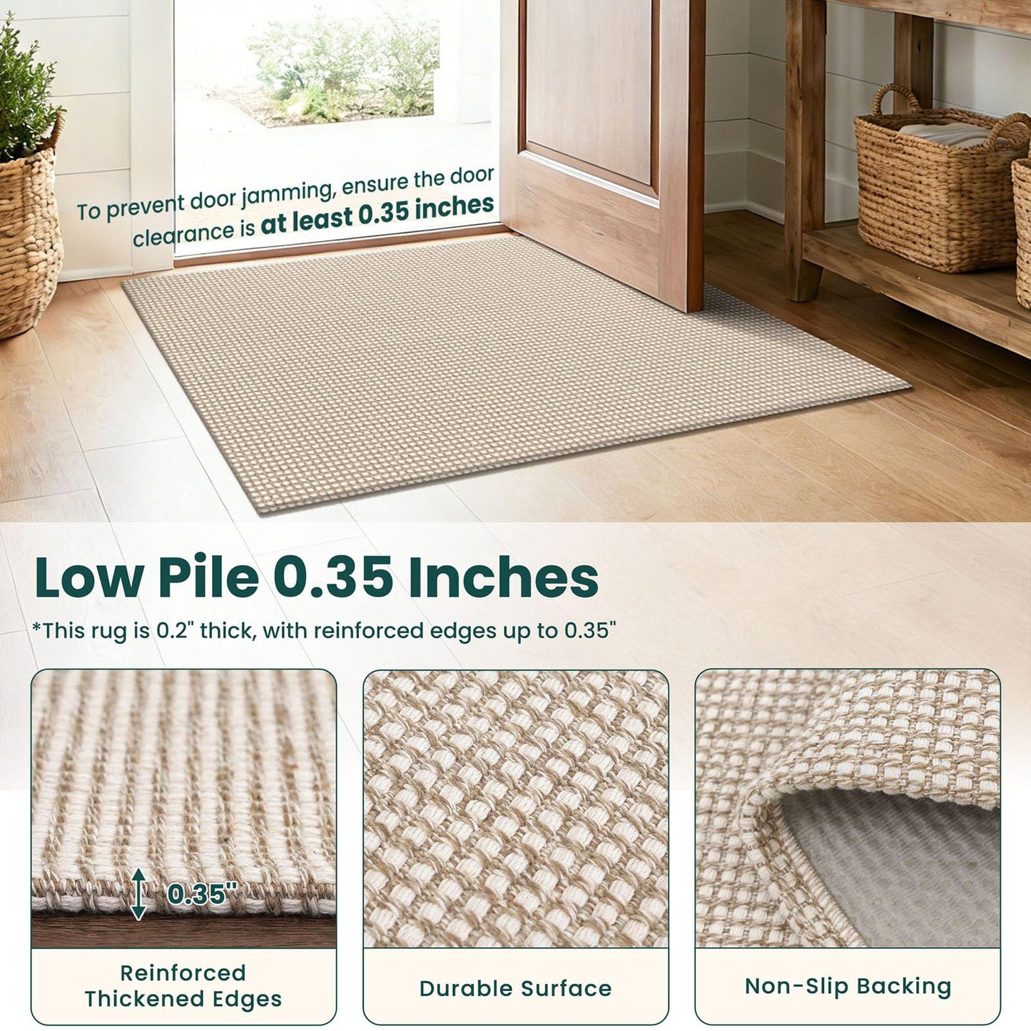 KOZYFLY Washable Area Rug 4x6 ft Non Slip Rubber Backed Living Room Rugs Braided Woven Cotton Kitchen Rugs Indoor Outdoor Entryway Rug for Dining Living Room Bedroom, Ivory/Camel/Brown