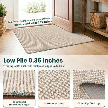 KOZYFLY Indoor Door Mat 2x3 ft Small Area Rugs Washable Front Door Mat Non Slip Rubber Backed Entryway Rug Cotton Entrance Doormat for Front Porch Bathroom Kitchen Bedroom, Ivory/Camel/Brown