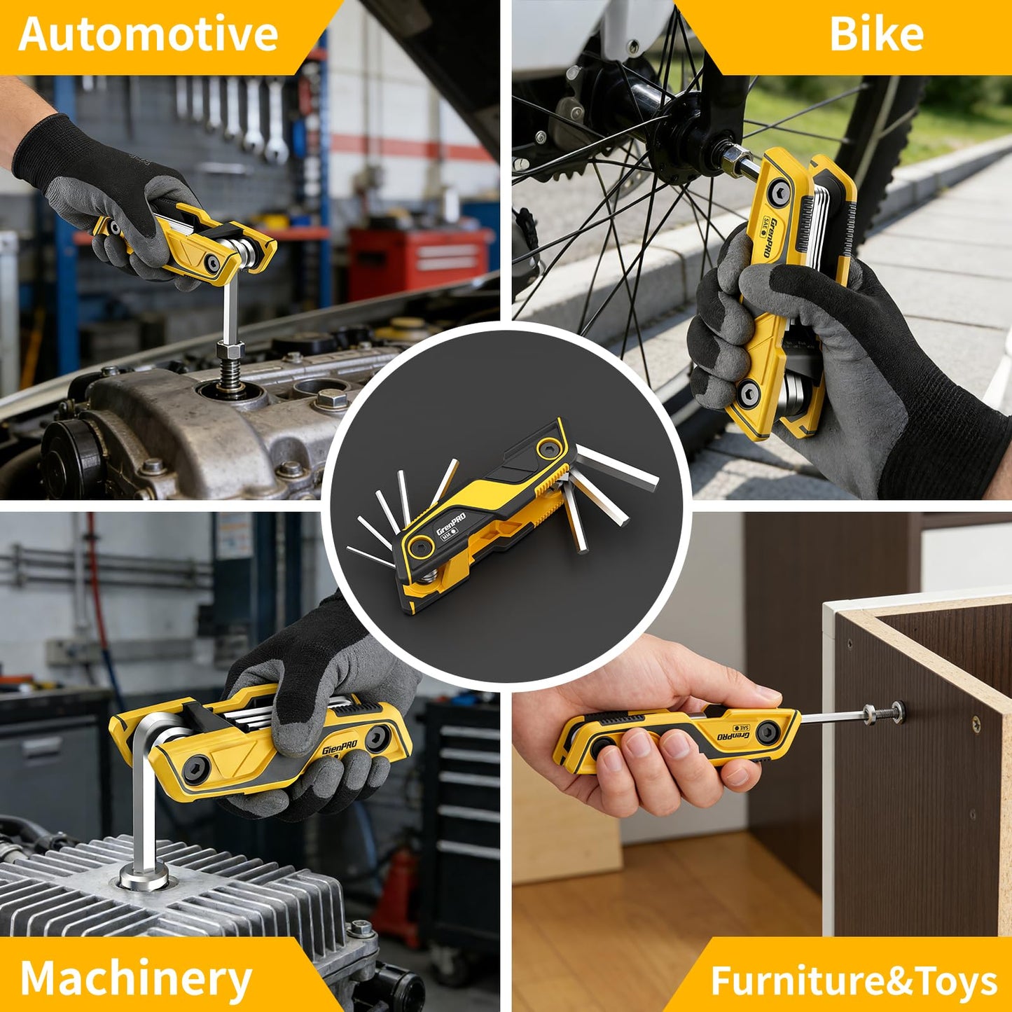 GRENPRO Folding Allen Wrenches Sets, 17PCS Allen Key Set, Hex Key Allen Wrench Set, Bike Tool Kit, Standard Metric & SAE Multifunction Tools, 2 Pack Portable Mountain Bicycle Repair Accessories Kits