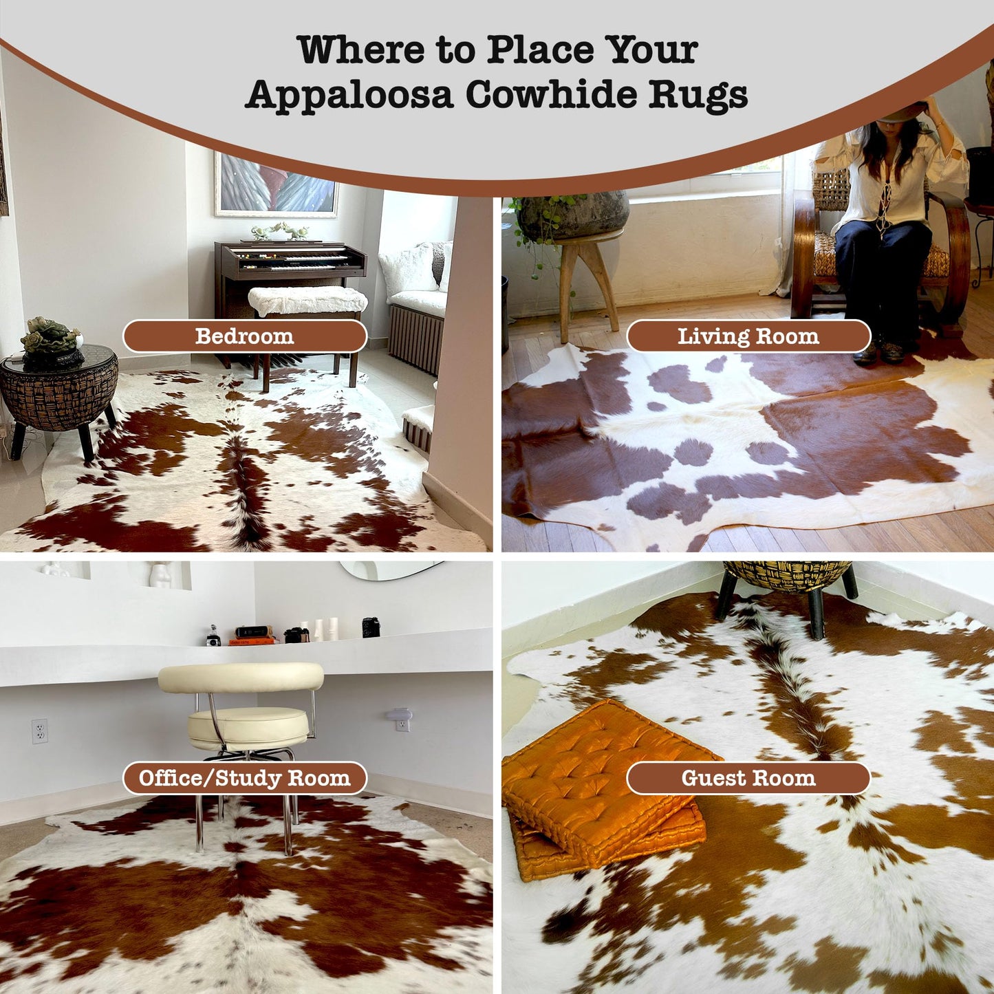 Appaloosa Cowhides Genuine Cowhide Rug - Natural Leather Hide Rugs for Living Room & Area Rug for Bedroom - Real Cowhides Rug for Rustic Home Decor - Chromatic Brown & White Cowhide Rugs, 6x6-7ft