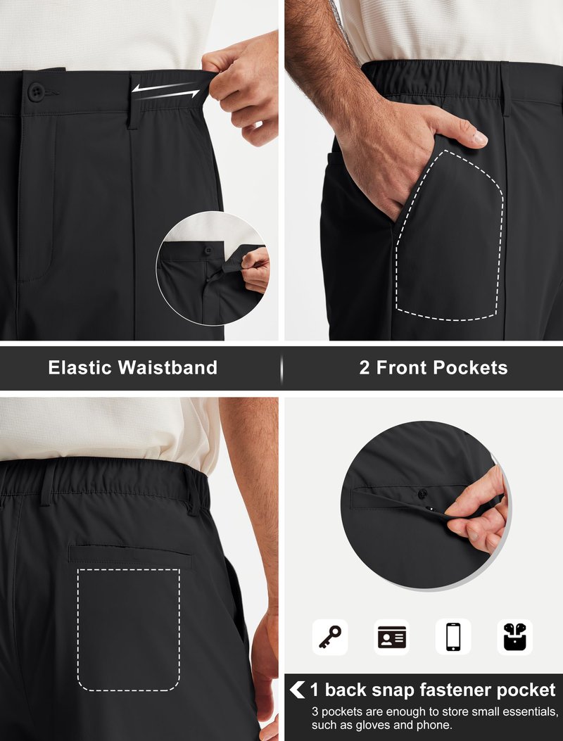 Libin Men's Classic Fit 9" Golf Shorts All Day Comfy Casual Shorts Quick Dry Lightweight Stretch Dress Travel Summer Clothing Work Outdoor Sports with Pockets Black 32