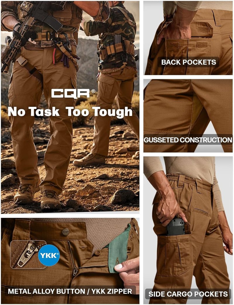 CQR Men's Tactical Pants - Lightweight Water-Resistant Cargo Pants for Hiking | EDC Outdoor Apparel