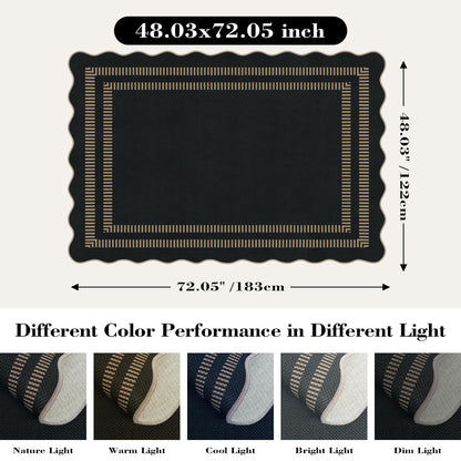 LORWER Modern Easy Jute 4x6 Outdoor Patio Rug, Washable Indoor Black Kitchen Rugs Farmhouse Neutral Non Slip Area Rug for Living Room Backyard Bedroom