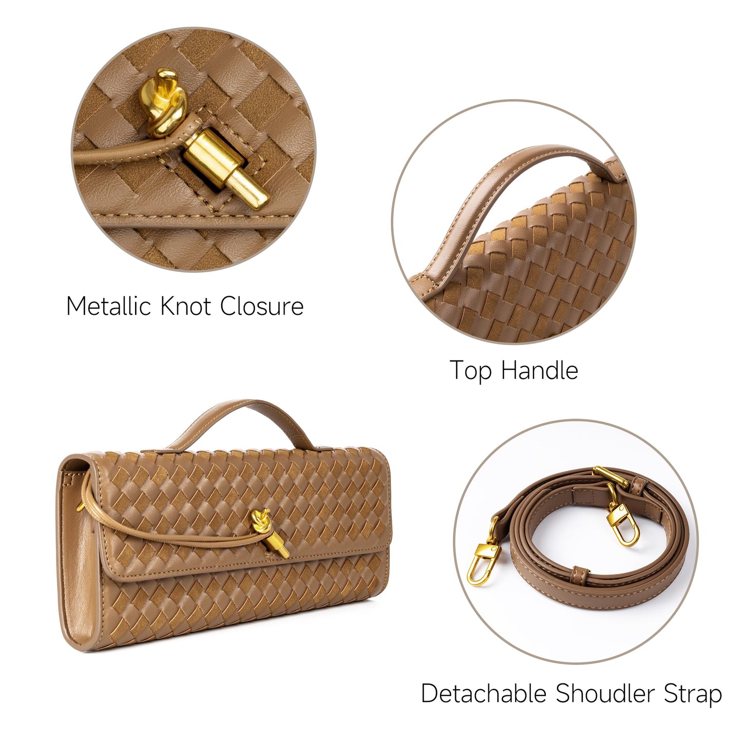 Joryin Woven Purse For Women Evening Clutch Woven Leather Handbags Crossbody Bag Suede Purse Formal Evening bag, Acorn