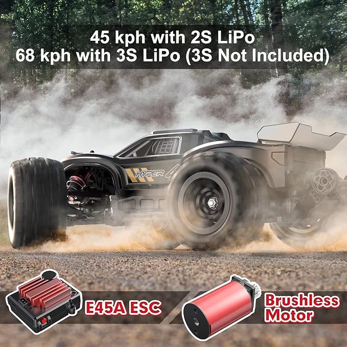 HYPER GO H16BM 1/16 RTR Brushless High Speed Electric 4X4 Off-Road Fast RC Car Max 42mph RC Truck Remote Control 2 Lipo Batteries for Adult Compatible with 3S Lipo