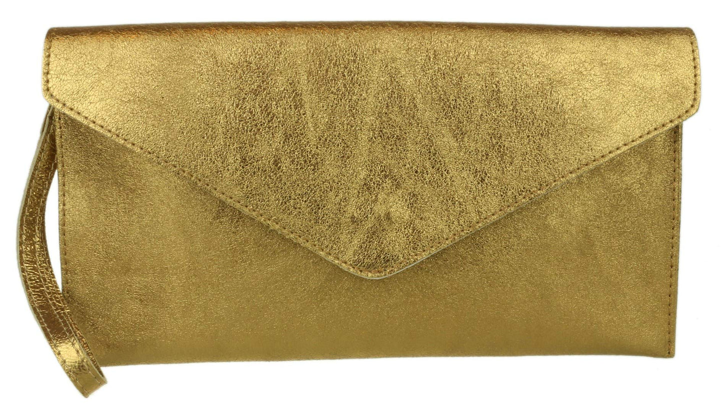 Girly HandBags Womens Italian Suede Leather Envelope Clutch Bag (Metallic Old Gold)