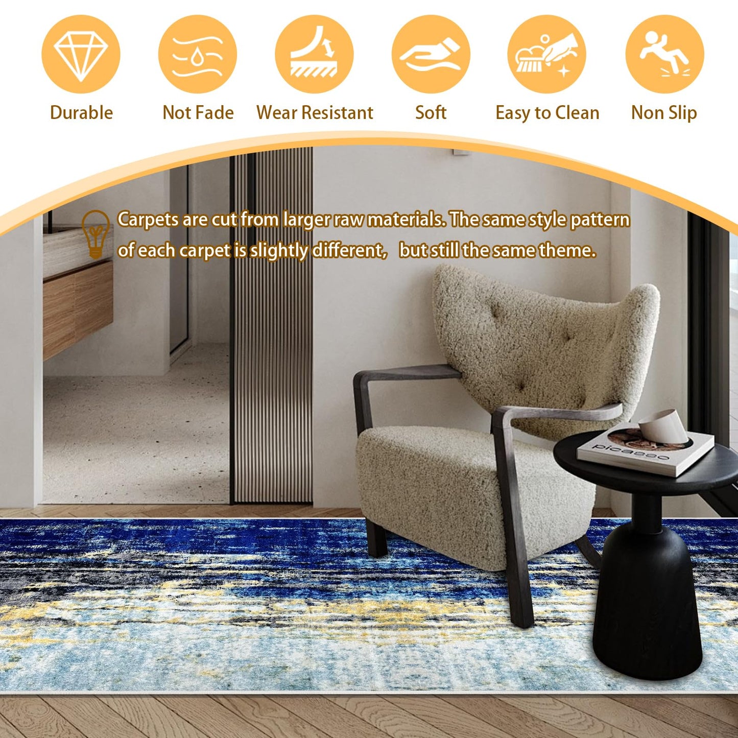 Heyroll Washable Area Rug, 2X6FT Hallway Runner Rug Carpet,Soft Modern Entryway Mat with Non-Slip TPR Backing,Low Pile Carpet for Indoor, Bath,Living Room,Kitchen,Laundry- Customized, Starry Sky