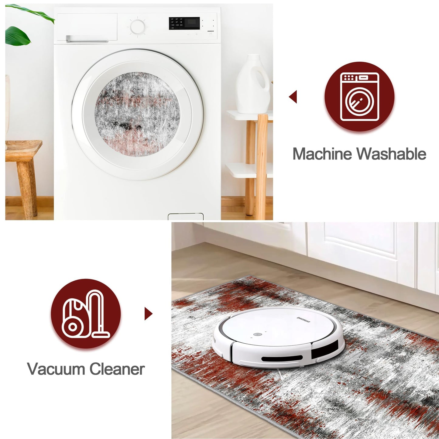 Tritard Upgrade Non Slip Kitchen Rugs Sets of 3 Washable Kitchen Mats for Floor Abstract Kitchen Runner Rug Soft Floor Mat Set Kitchen Carpet Rugs for Hallway, Laundry, Entryway, Office, Rust Red