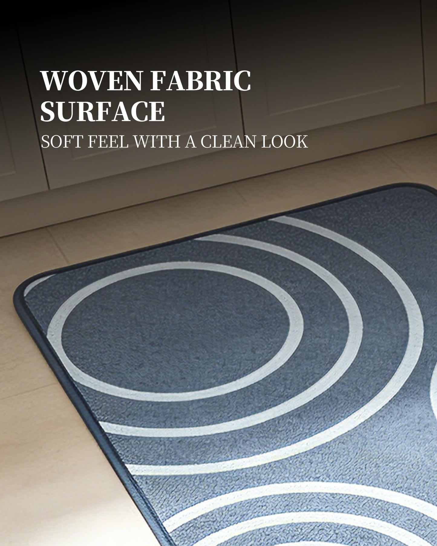 Washable Kitchen Rug Set of 2 Non Slip Runner Rug and Mat Blue Circle