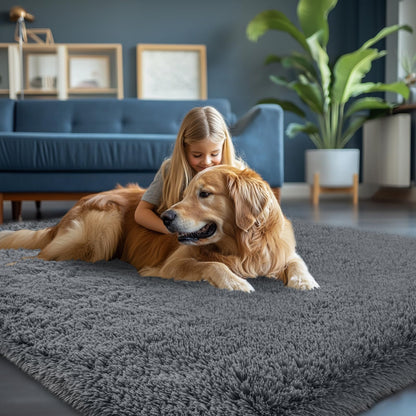 Fluffy Area Rugs for Bedroom 5x7: Shag Rugs for Bedroom - Living Room Area Rug 5x7 Grey Plush Fuzzy Soft Carpet - Teenage Room Dorm Decor Carpets