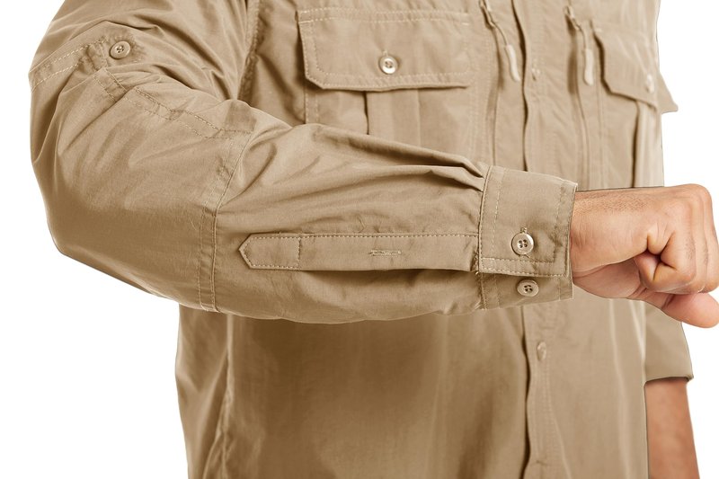 MAGCOMSEN UV Shirts for Men Long Sleeve Fishing Shirts Button Up Work Shirts for Men Hiking Shirts Quick Dry Tactical Shirts Khaki L