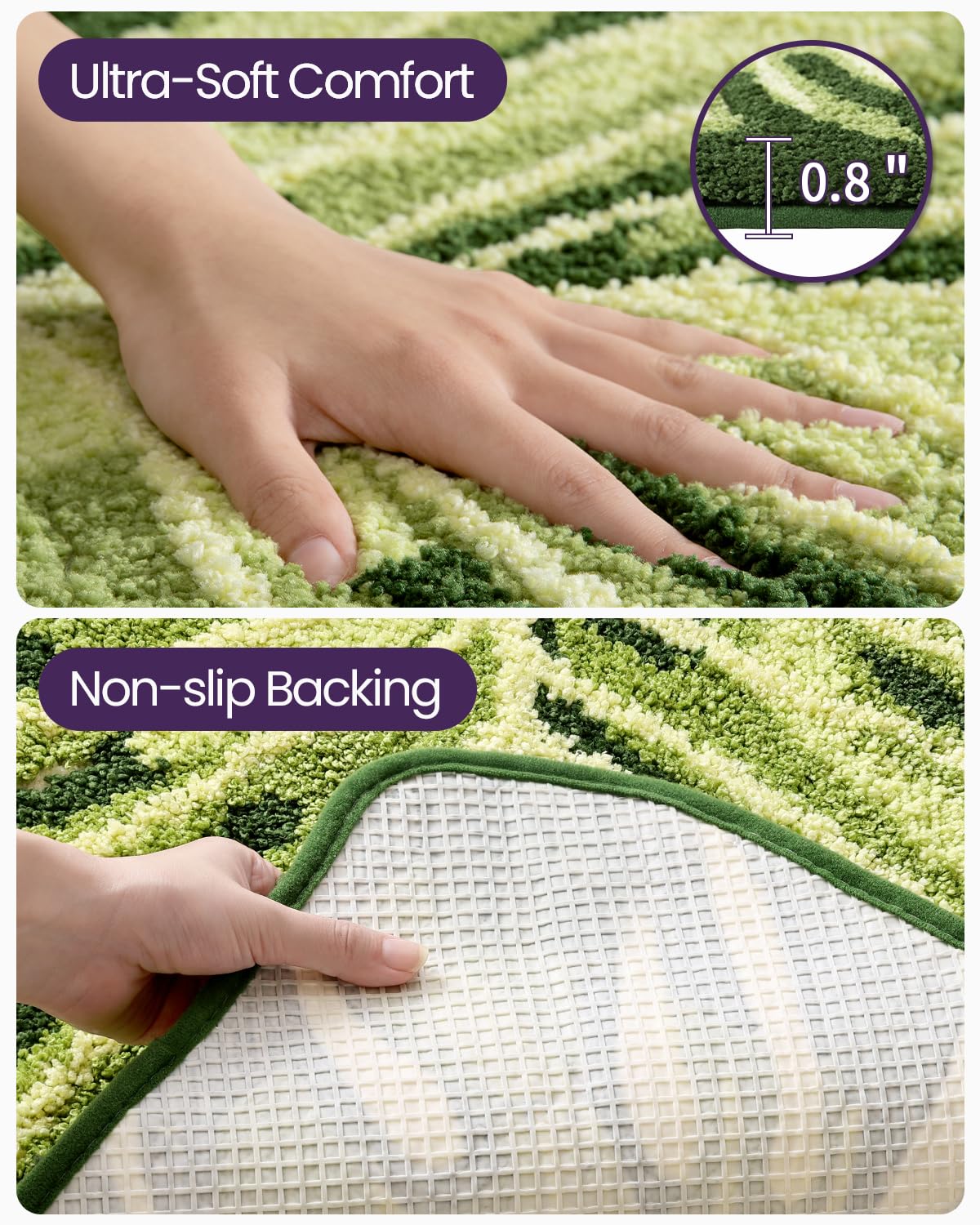 DEXI Leaf Bathroom Rugs Monstera, 31.5x23.5 Soft Fluffy Cute Bath Mat with Non Slip Backing, Washable Absorbent Bath Rug Quick Dry for Shower Floor, Toilet, Bedroom, Kids Room, Green