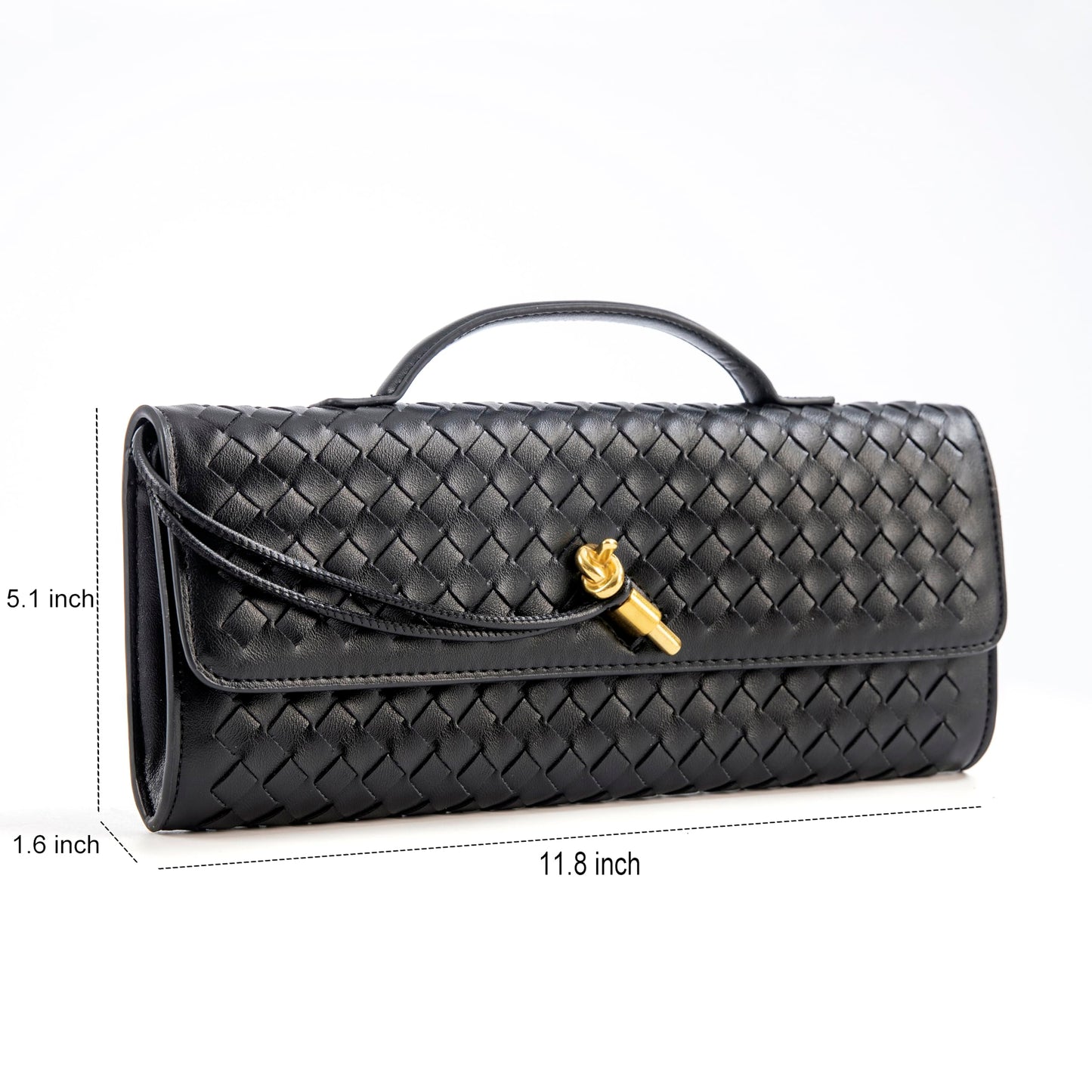 HDDNB Woven Clutch Purses for Women Leather Evening Bag Adjustable Crossbody Shoulder Handbag, Black