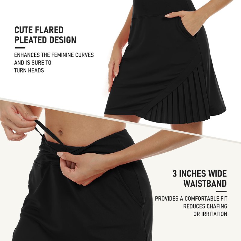 MoFiz Women's 20" Knee Length Golf Skorts Athletic Skirts Summer Casual Active Workout Sports Tennis Skirt with 4 Pockets Black XS