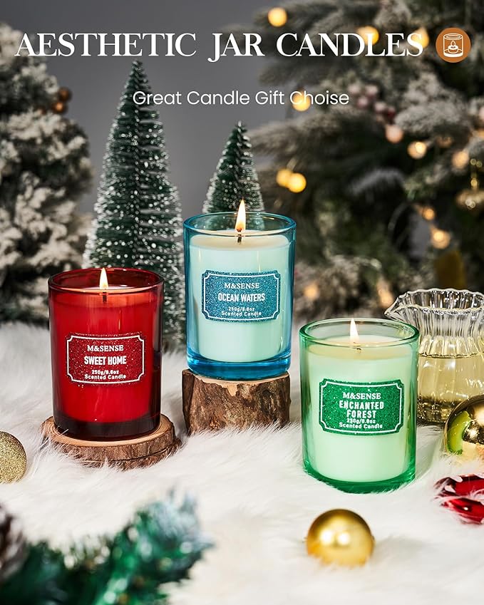 M&SENSE Lemon Scented Candle, Classic Size 8.8 oz Glitter Jar, Holiday Gifts for Women, Strong Scented Natural Soy for Winter Home Decor, 50 Hours Long Burning