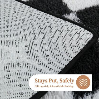 ThreadGlobe Checkered Shag Area Rug 8'x10', Black and White Plush Rug for Living Room, Non-Slip Soft Carpet for Bedroom Nursery, Modern Floor Decor with Grid Pattern, 8x10