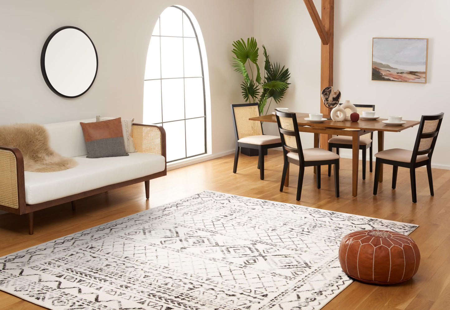 SAFAVIEH Area Rug 8x10 - Tulum Collection - Large - Ivory & Grey, Moroccan Boho Distressed Design, Non-Shedding & Easy to Clean, Ideal for Living Room, Bedroom, Dining Space (TUL268A)