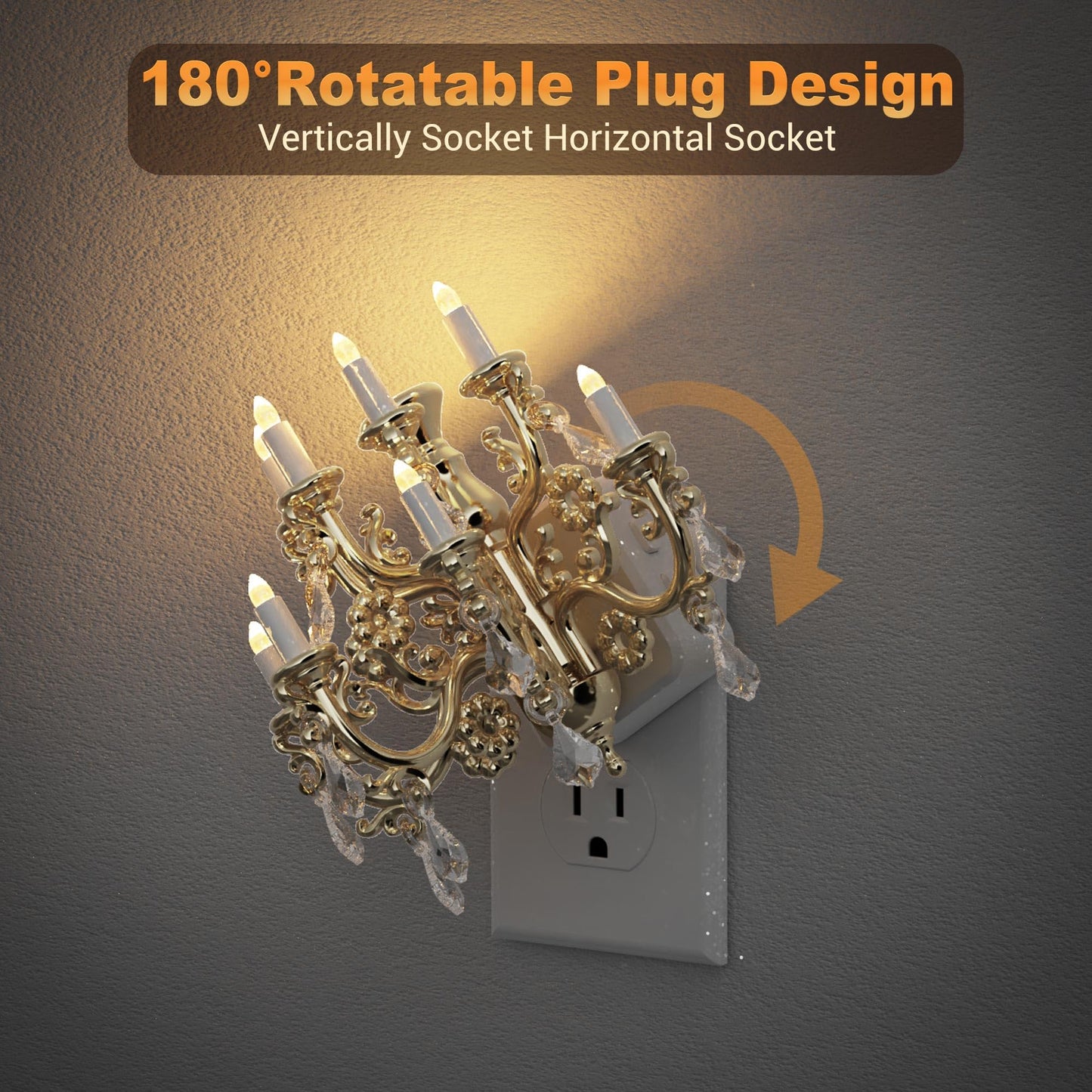 JandCase Night Lights Plug Into Wall,2 Pack Dimmable Warm White & Flame Effect Pendant Night Light, Dusk to Dawn Sensor, 180° Rotatable Plug, Nightlight for Home Bedroom Christmas Decor