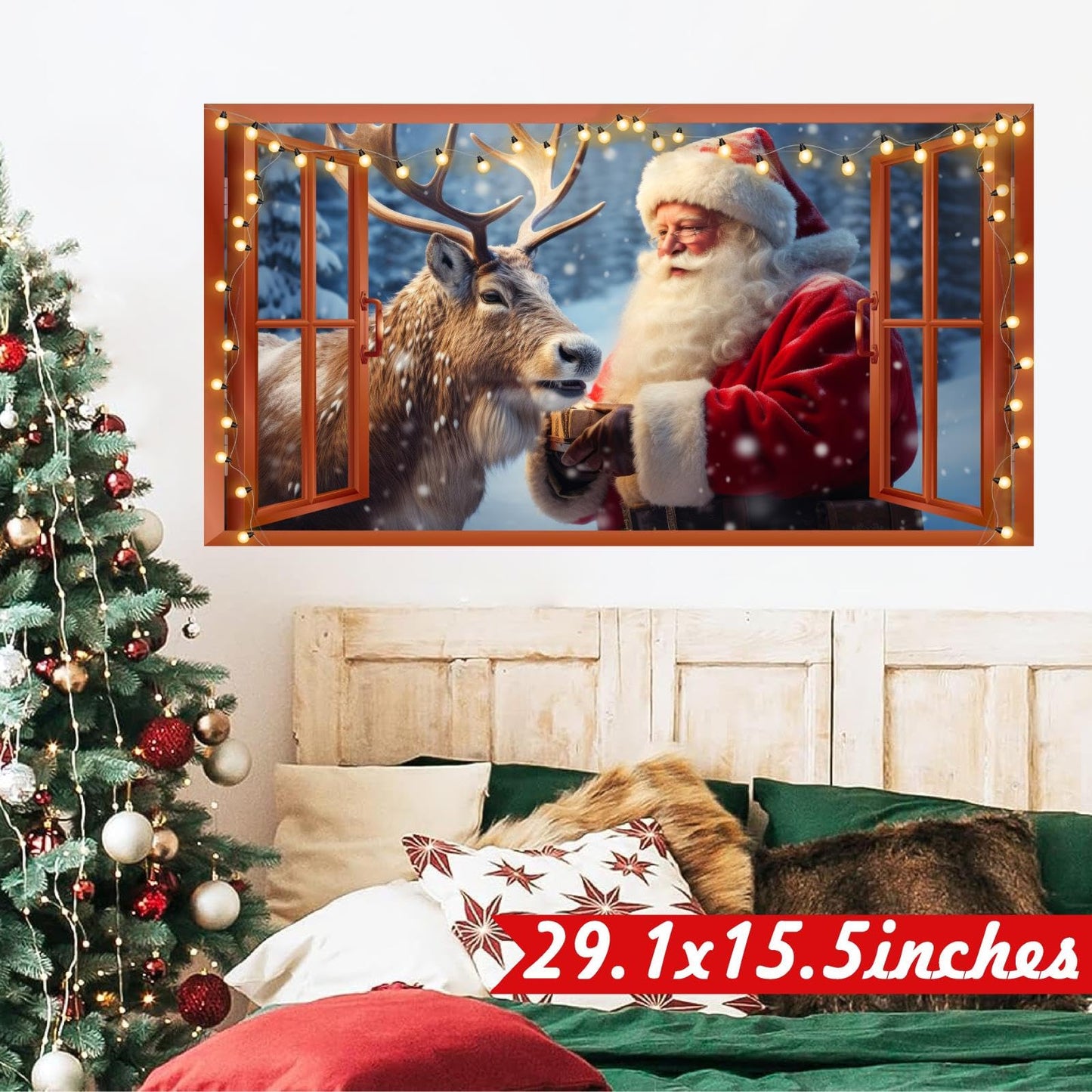 Merry Christmas Wall Decals Removable Santa Claus Reindeer Art Murals for Christmas Home Indoor Outdoor Decoration Fake Window Winter Wall Decal Xmas Vinyl Sticker for Farmhouse Holiday Party Supplies