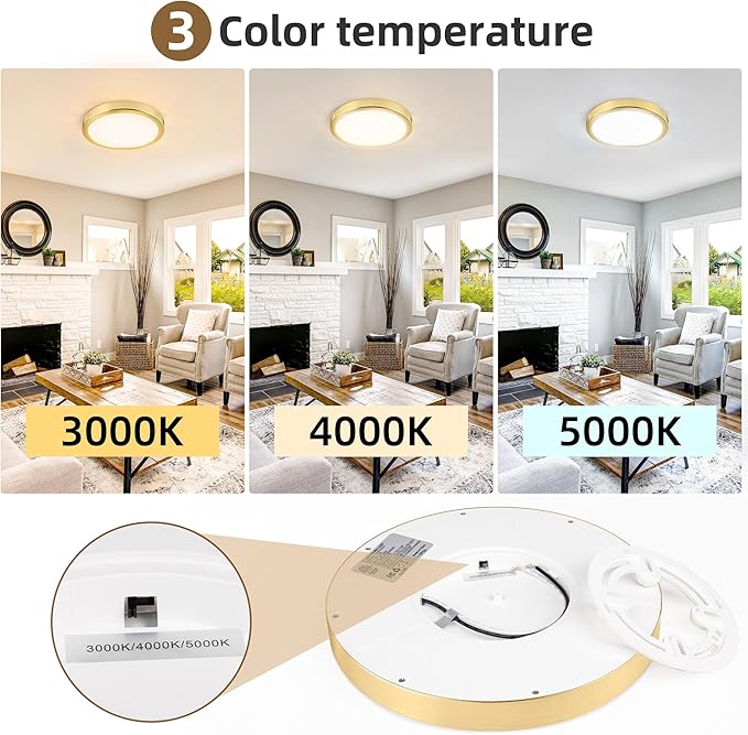 Hlite 6pack 9 Inch Flush Mount LED Ceiling Light Fixture,18W 1800LM Super Slim Light Fixtures Ceiling Mount 3000K/4000K/5000K 3CCT Selectable,Light Fixtures for Kitchen,Bedroom (Gold)