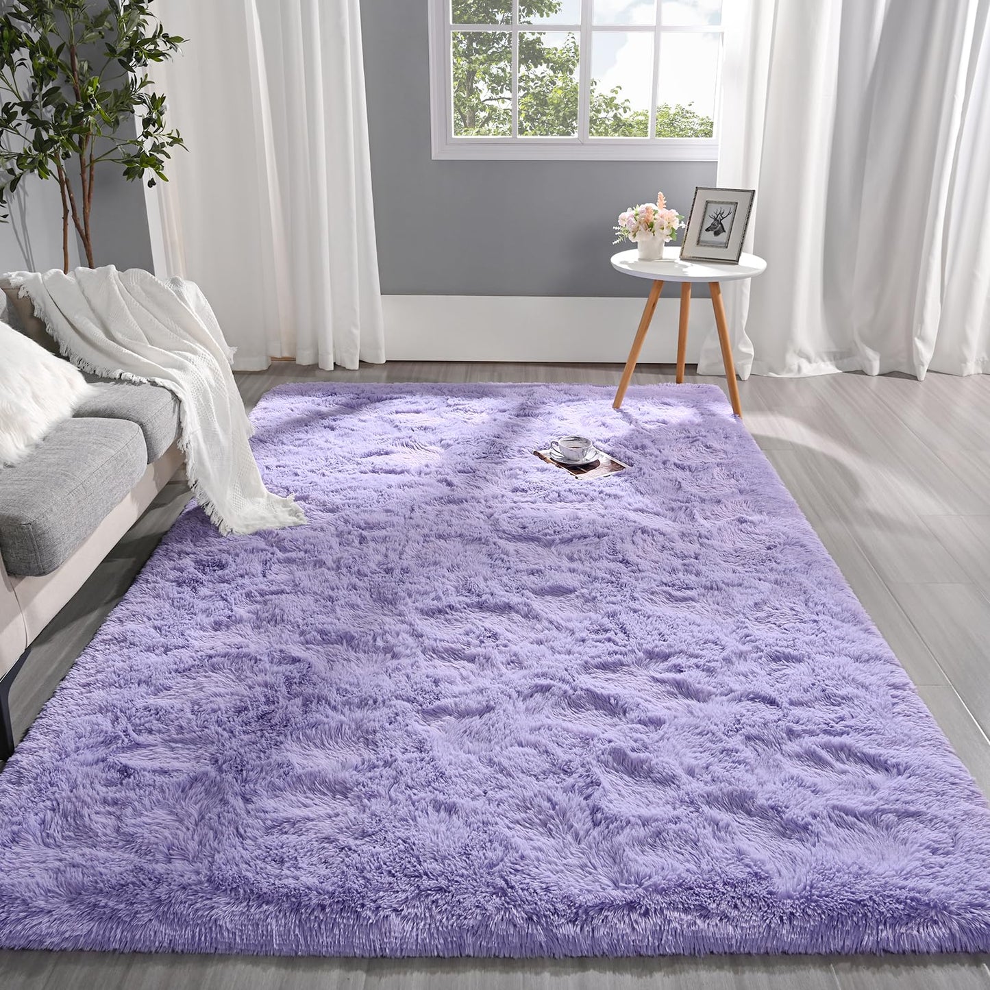 Pettop Fluffy Lavender Purple Area Rug for Bedroom Living Room, 4x6 Feet Soft Plush Fuzzy Rugs for Girls Kids Boys, Non-Slip and Washable Rug for Nursery Classroom, Carpet for Rooms Decor