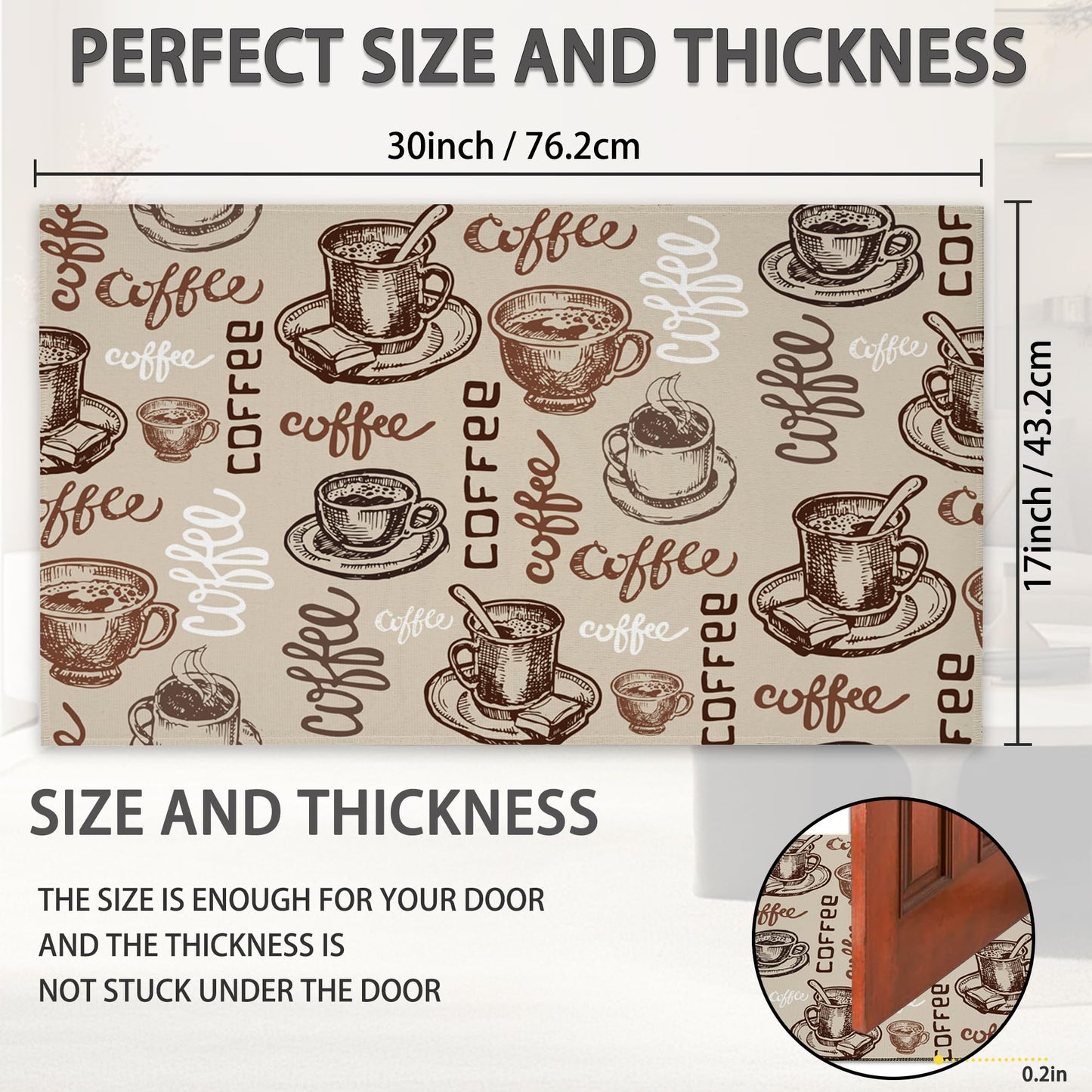 Coffee Cups Doormats, Cafe Theme Indoor Mats for Home Entrance, Super Non-Slip Floor Mats for Home Entryway, Back Outdoor Welcome Mat,Easy Clean,17x 30 inch