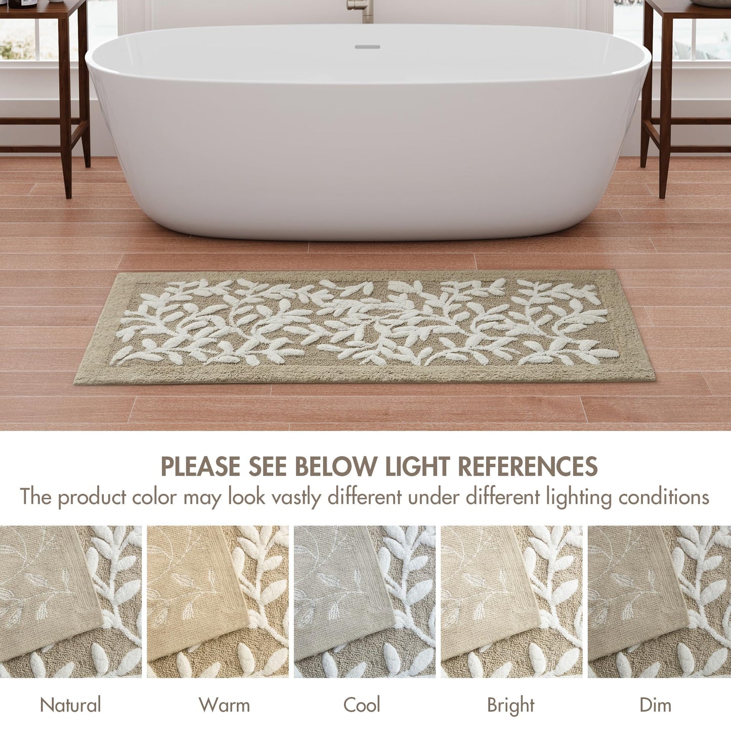 Madison Park Serene 100% Cotton Tufted Bathroom Rug - High & Low Tufting Floral Leaf Design, Quality Luxurious Plush Medium Pile Bath Mat Absorbent, Quick Dry, Shower Room Décor, 21x34 Taupe