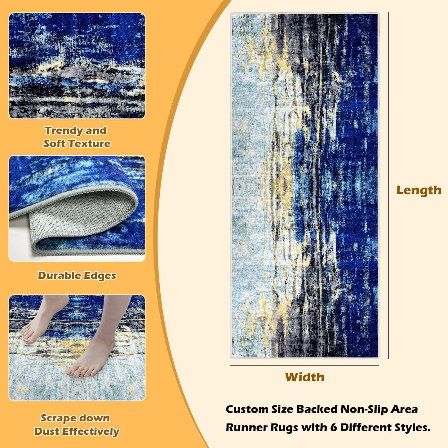 Heyroll Washable Area Rug, 2X6FT Hallway Runner Rug Carpet,Soft Modern Entryway Mat with Non-Slip TPR Backing,Low Pile Carpet for Indoor, Bath,Living Room,Kitchen,Laundry- Customized, Starry Sky