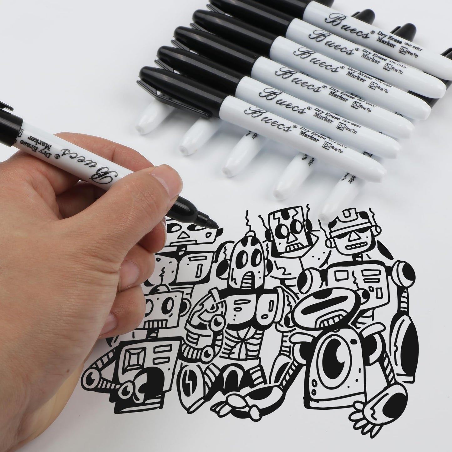Buecs Black Dry Erase Markers, Low-Odor, 60 Count, Fine Point, Perfect for Writing on Whiteboards, Dry-Erase Boards, Glass, School Office Supplies