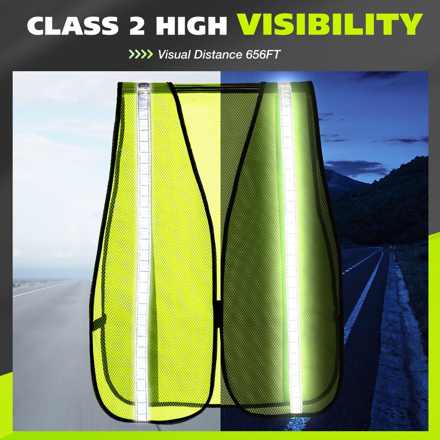 Jecery 20 Packs High Visibility Vest Safety Reflective Hi Visibility Mesh Vest Lightweight Neon Universal Size for Men Work Outdoor (M)