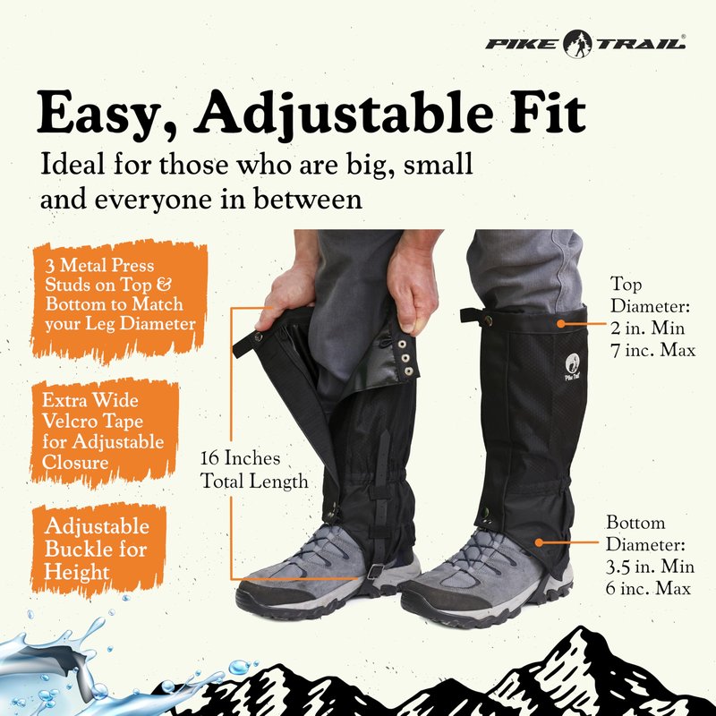 Pike Trail Adjustable Leg Gaiters - Lightweight, Waterproof - Leg Guards for Men & Women - Hiking Essentials Ideal for Hunting, Trekking & Fishing - Defense Force Camo - 1 Pair
