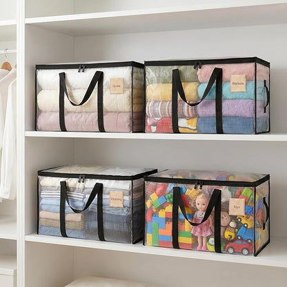 1 Pack Clear Storage Bags, PVC Foldable Blanket Storage Bags with Zipper & Handles for Sheet Organizers and Storage Closet Clothing Sweater Comforter Bedding Pillow (28.7x13.7x14.5 Inch)