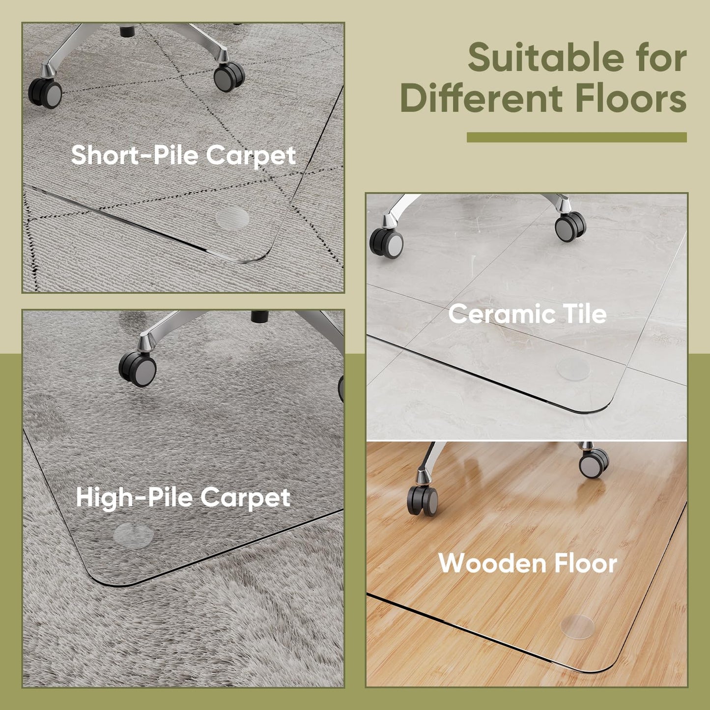 Furnbar Office Chair Mat for Carpet & Hardwood, Upgraded 29" x 42" Dual Use Tempered Glass Chair Mat for Chair and Footrest Under Desk