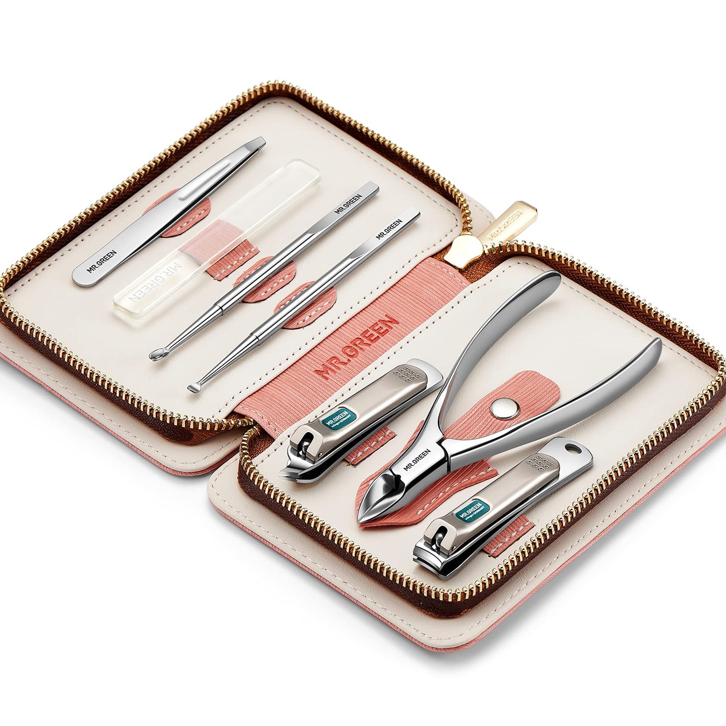 MR.GREEN 7in1 Manicure Sets Personal Care Tools Stainless Steel Professional Nail Clippers Pedicure Set Travel Case Kits (Mr-6032)
